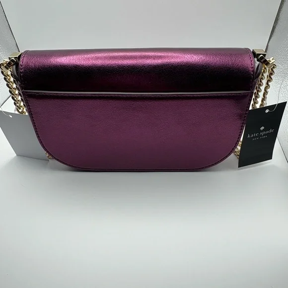 Kate Spade Dark Raspberry Krista Metallic Chain Flap Crossbody - Picture 2 of 4